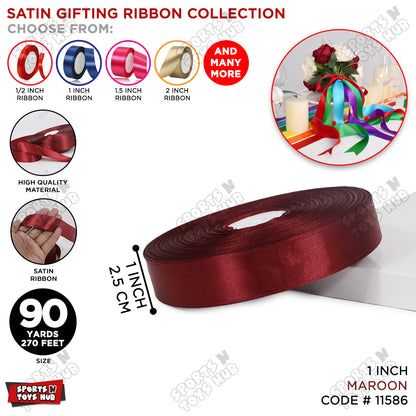 1 Inch x 90 Yards – Multi-Purpose Plain Satin Ribbon Roll for Gift Wrapping, Crafts & Decor