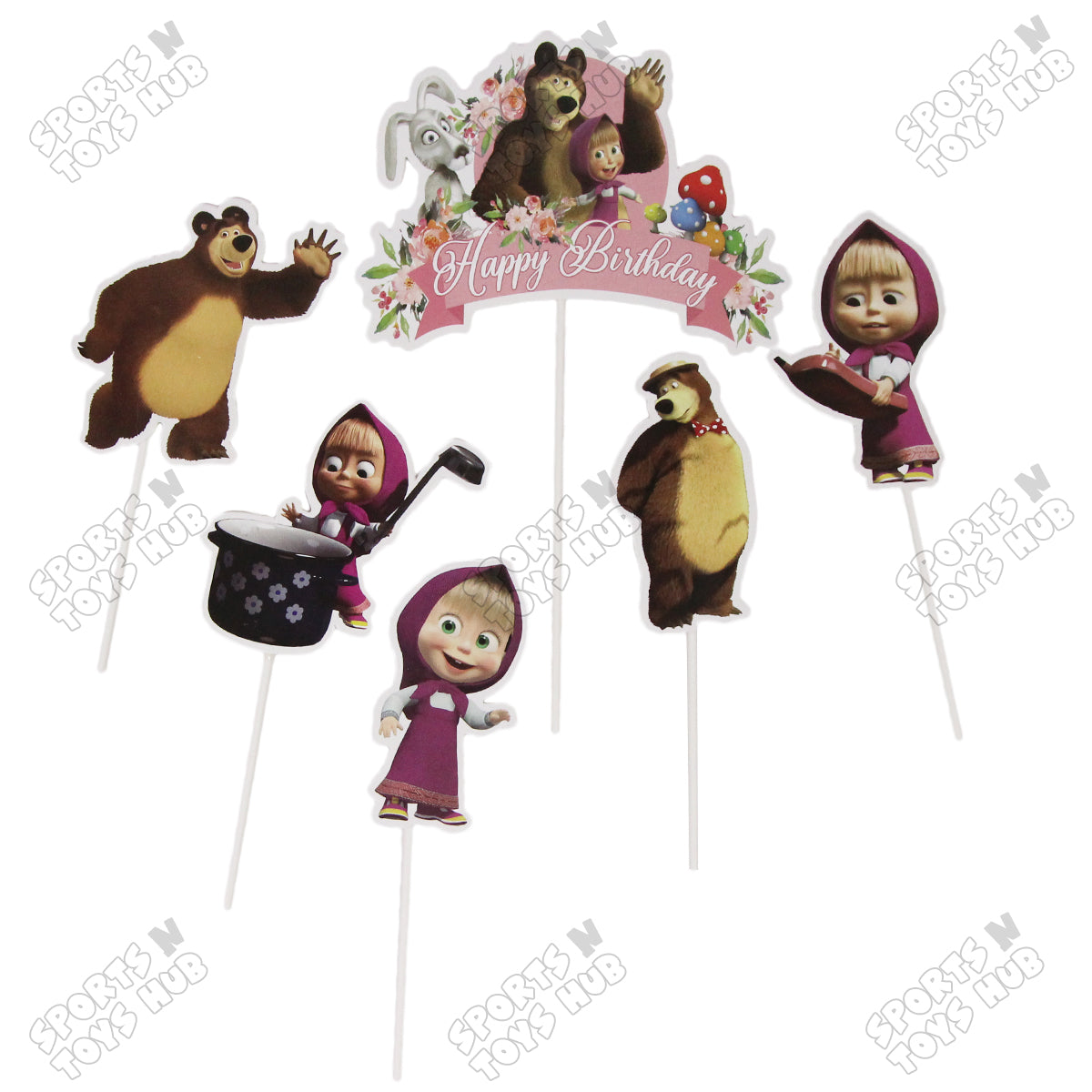Cartoon Characters HBD M@sha & The Bear Cake Topper - 6 Pcs