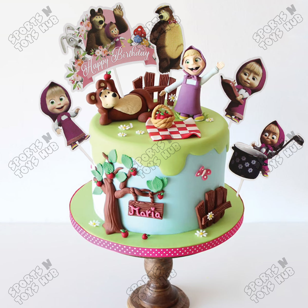 Cartoon Characters HBD M@sha & The Bear Cake Topper - 6 Pcs