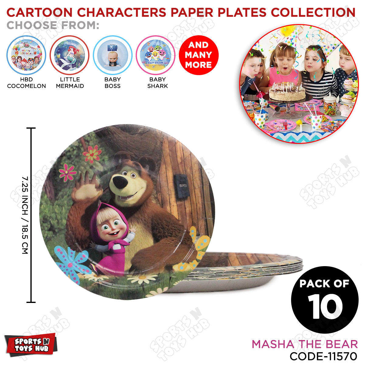 Printed Cartoon Character Masha The Bear Disposable Plates - Pack Of 10