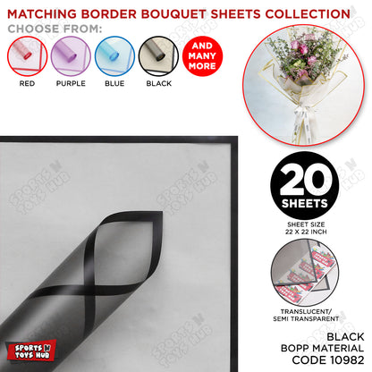 Matching Mix - Frosted Wrapping Paper with Coloured Border - Floral Bouquet Wrapping Sheets