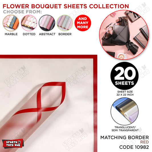 Matching Mix - Frosted Wrapping Paper with Coloured Border - Floral Bouquet Wrapping Sheets