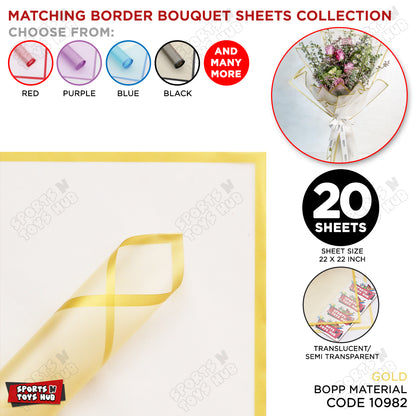 Matching Mix - Frosted Wrapping Paper with Coloured Border - Floral Bouquet Wrapping Sheets