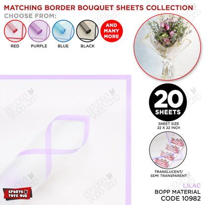 Matching Mix - Frosted Wrapping Paper with Coloured Border - Floral Bouquet Wrapping Sheets