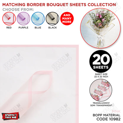 Matching Mix - Frosted Wrapping Paper with Coloured Border - Floral Bouquet Wrapping Sheets