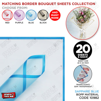 Matching Mix - Frosted Wrapping Paper with Coloured Border - Floral Bouquet Wrapping Sheets