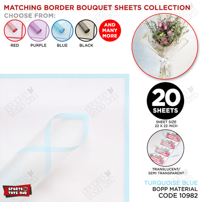 Matching Mix - Frosted Wrapping Paper with Coloured Border - Floral Bouquet Wrapping Sheets