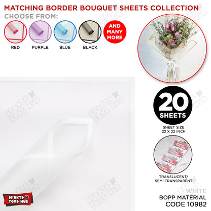Matching Mix - Frosted Wrapping Paper with Coloured Border - Floral Bouquet Wrapping Sheets