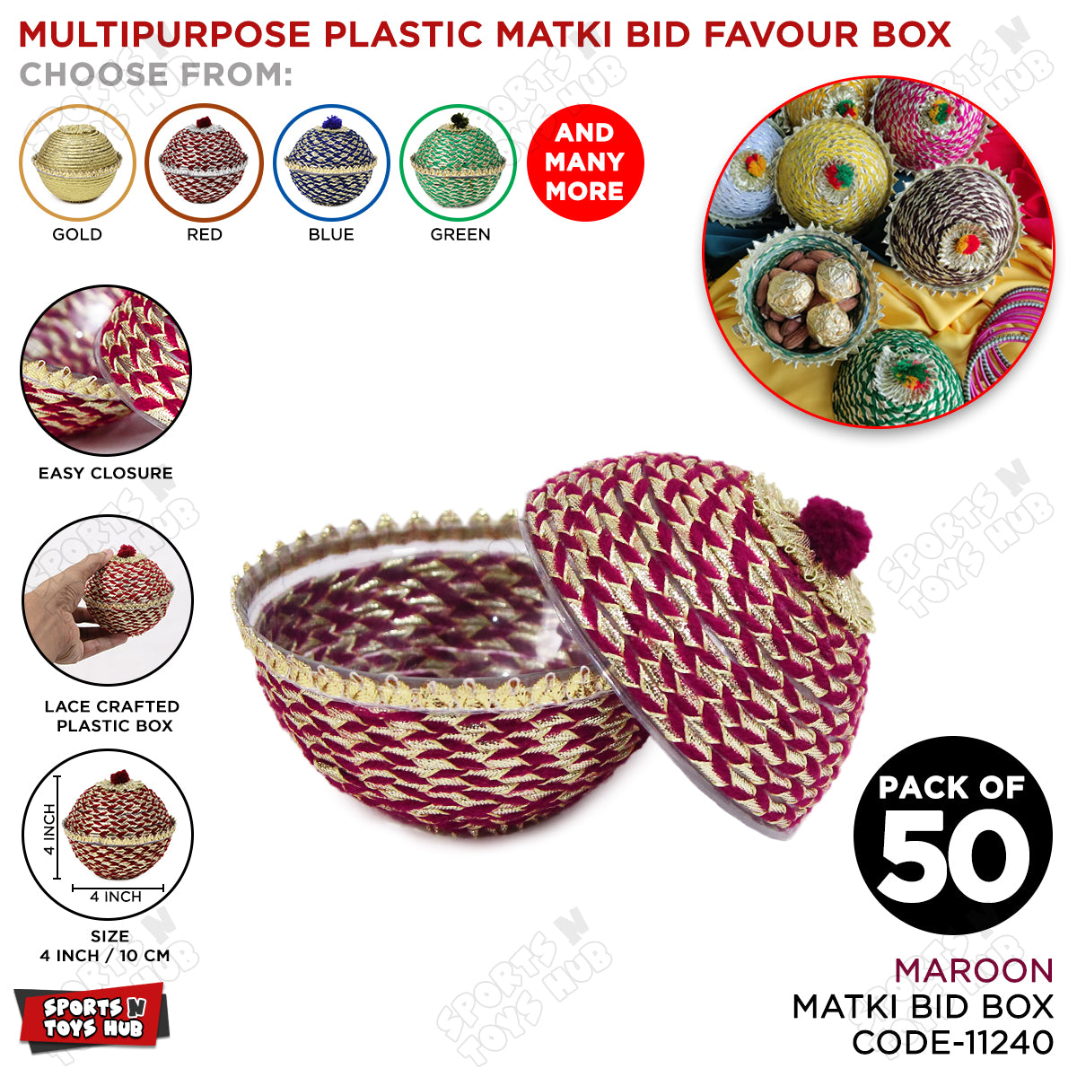 Lace Crafted Plastic Matki Favor Boxes for Nikkah Bid