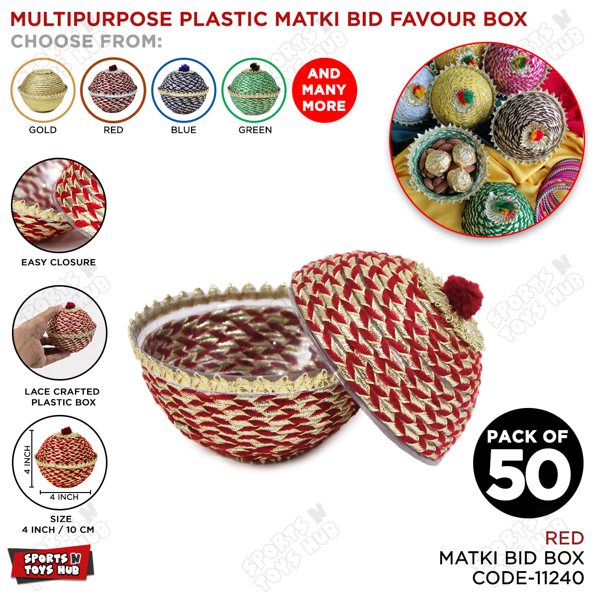 Lace Crafted Plastic Matki Favor Boxes for Nikkah Bid