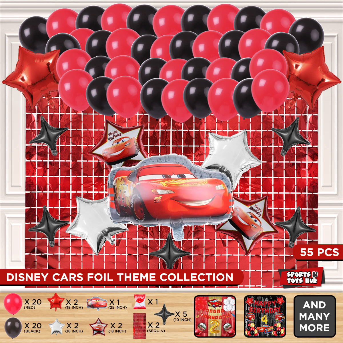 Mc-Queen Foil Balloon Set Theme With Rectangle Curtain
