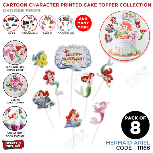 Cartoon Characters HBD Mermaid Cake Topper - 8 Pcs
