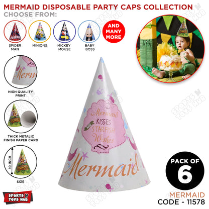 Mermaid Cartoons Characters Caps - 6 Pcs
