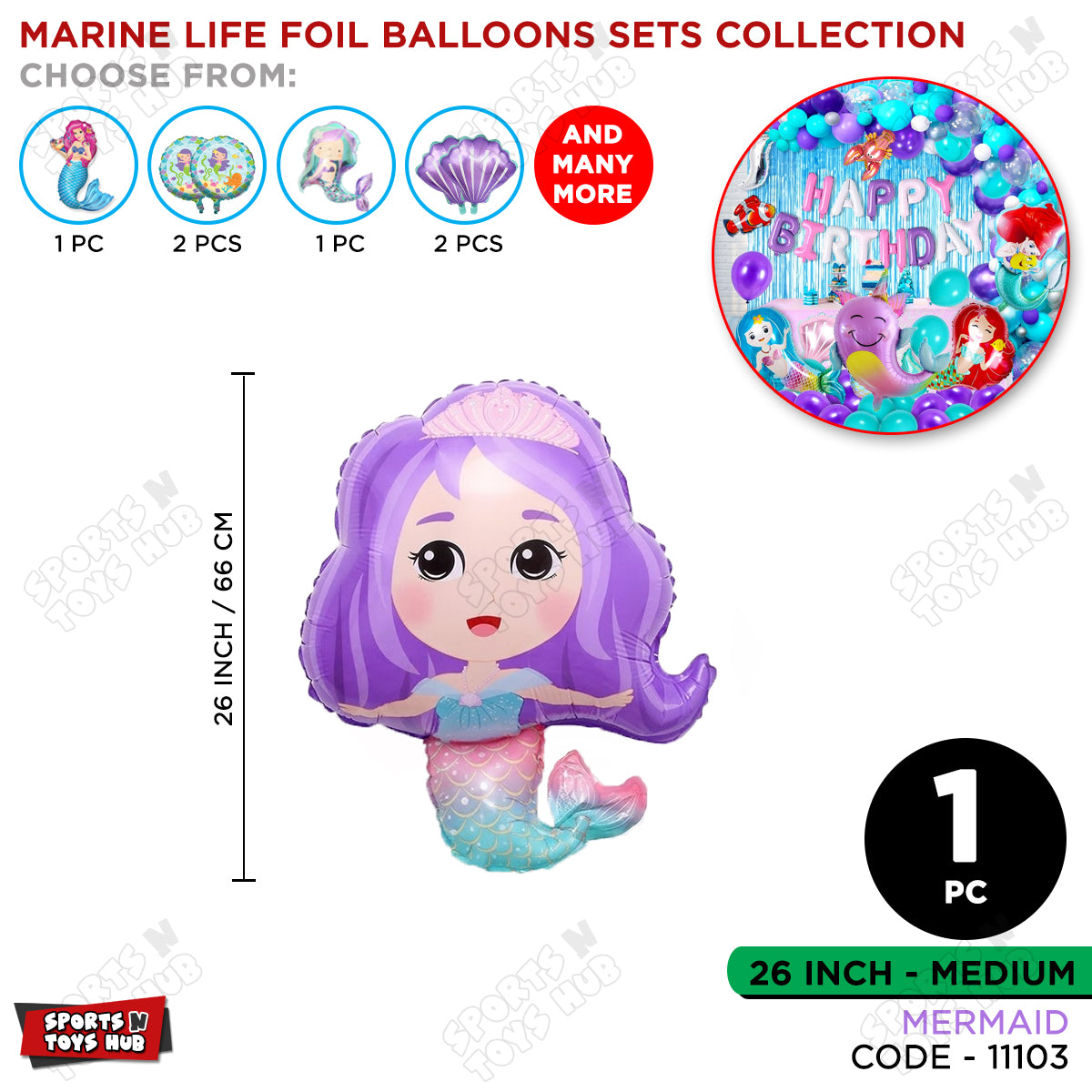 26 Inch Merm@id Foil Balloon Collection