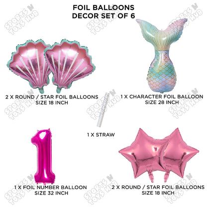 Mer-m@id Tail Foil Balloon Pack Of 6 Set With 32 Inch Foil Number Balloons