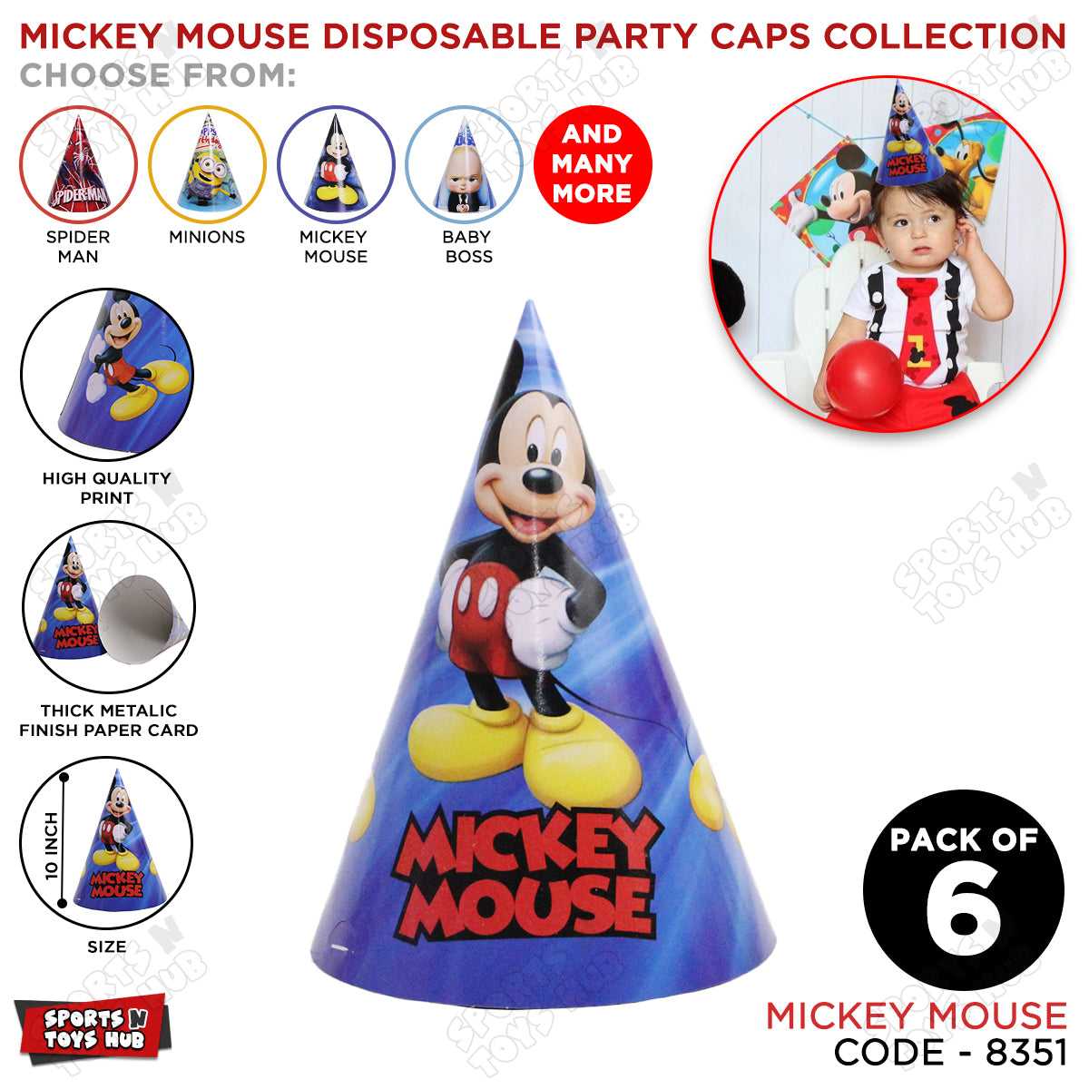 Mic-Key Cartoons Characters Caps - 6 Pcs