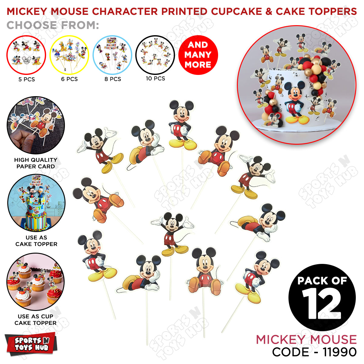 Cartoon Characters Mic-key M0use Family Cup Cake Topper - 12 Pcs