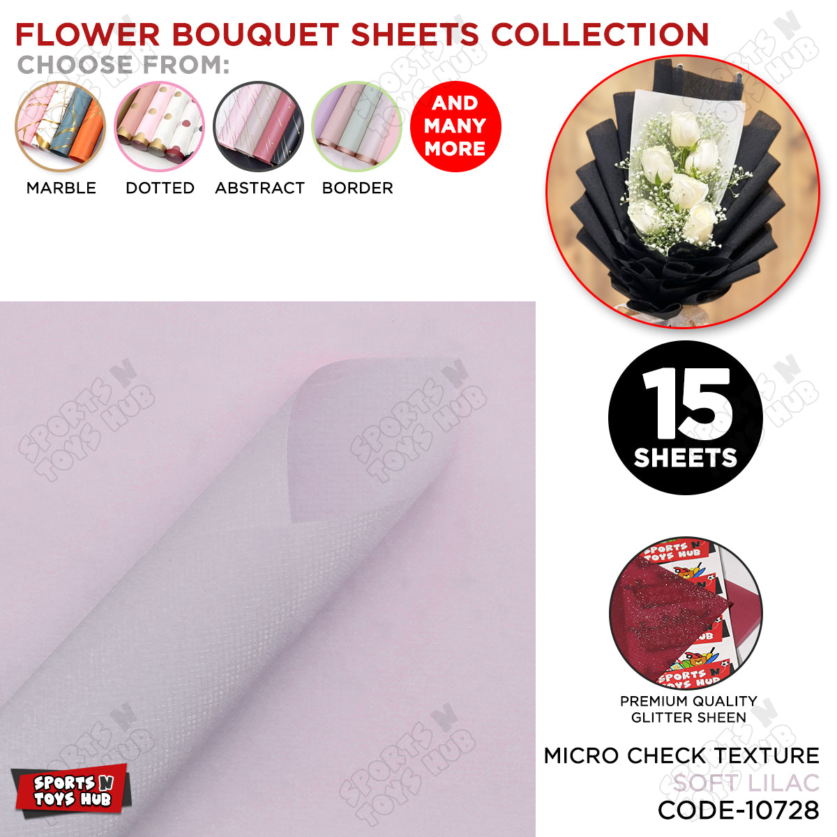 Micro Check Texture with Glitter Translucent Korean Bouquet Paper - Pack of 15