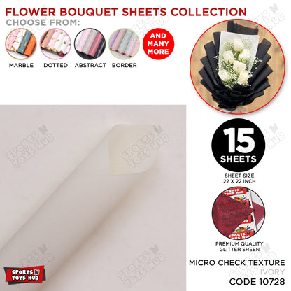 Micro Check Texture with Glitter Translucent Korean Bouquet Paper - Pack of 15