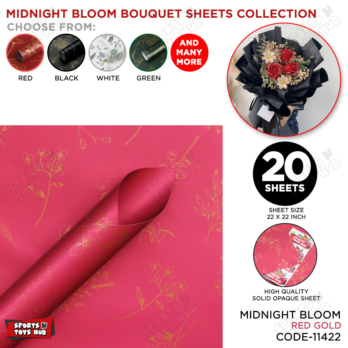 Midnight Floral Bloom Solid Opaque Floral Bouquet Wrapping Sheets