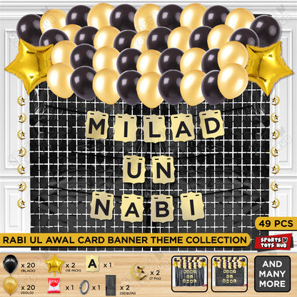 Milad Un Nabi Shinny Card Banner Theme With Rectangle Curtain