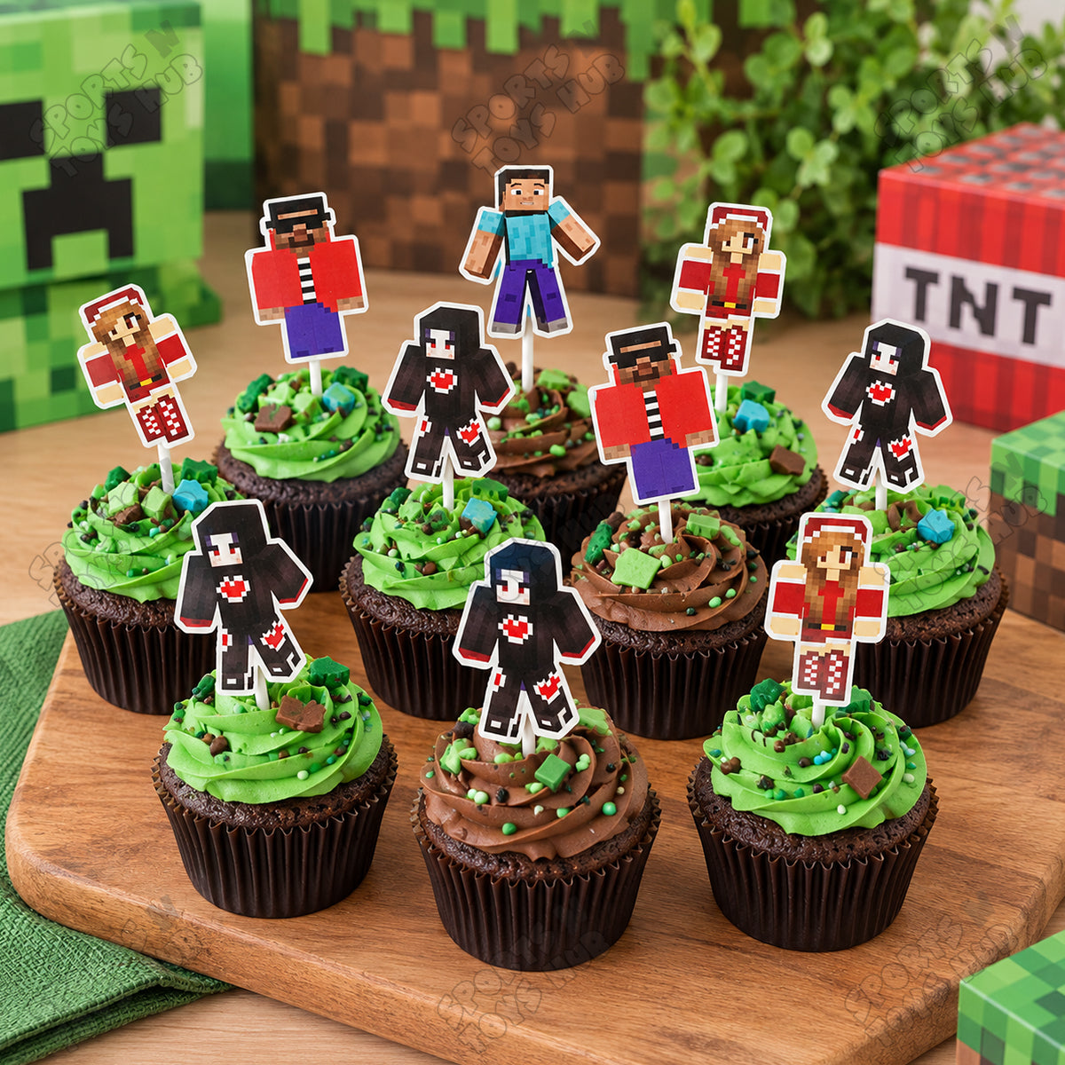 Minecraft Cartoon Game Characters Cup Cake Topper - 12 Pcs