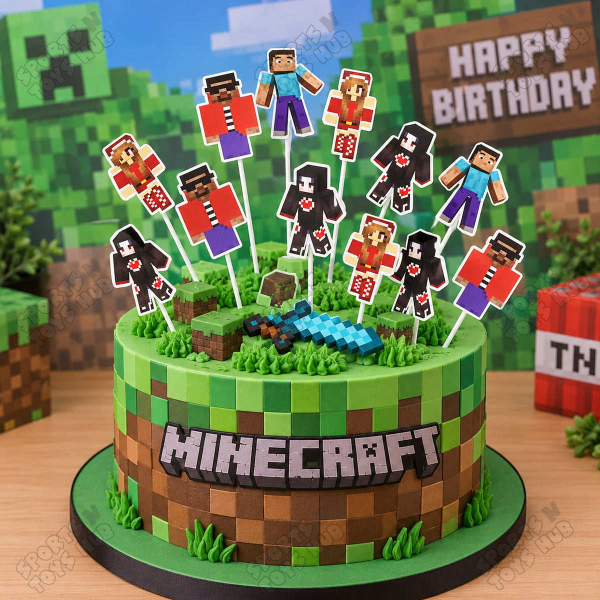 Minecraft Cartoon Game Characters Cup Cake Topper - 12 Pcs