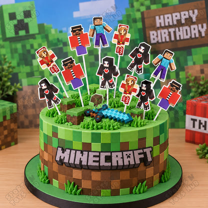 Minecraft Cartoon Game Characters Cup Cake Topper - 12 Pcs