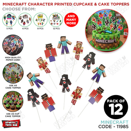 Minecraft Cartoon Game Characters Cup Cake Topper - 12 Pcs
