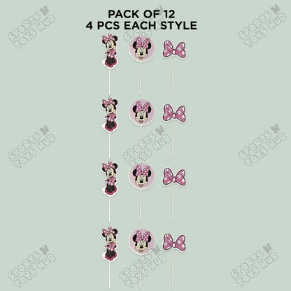 Cartoon Characters Minnie M0use Family Cup Cake Topper - 12 Pcs