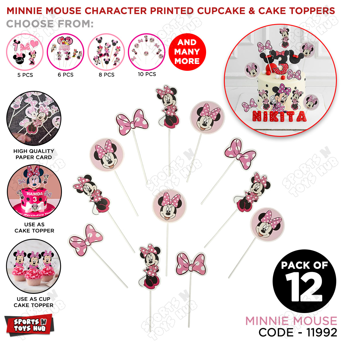 Cartoon Characters Minnie M0use Family Cup Cake Topper - 12 Pcs