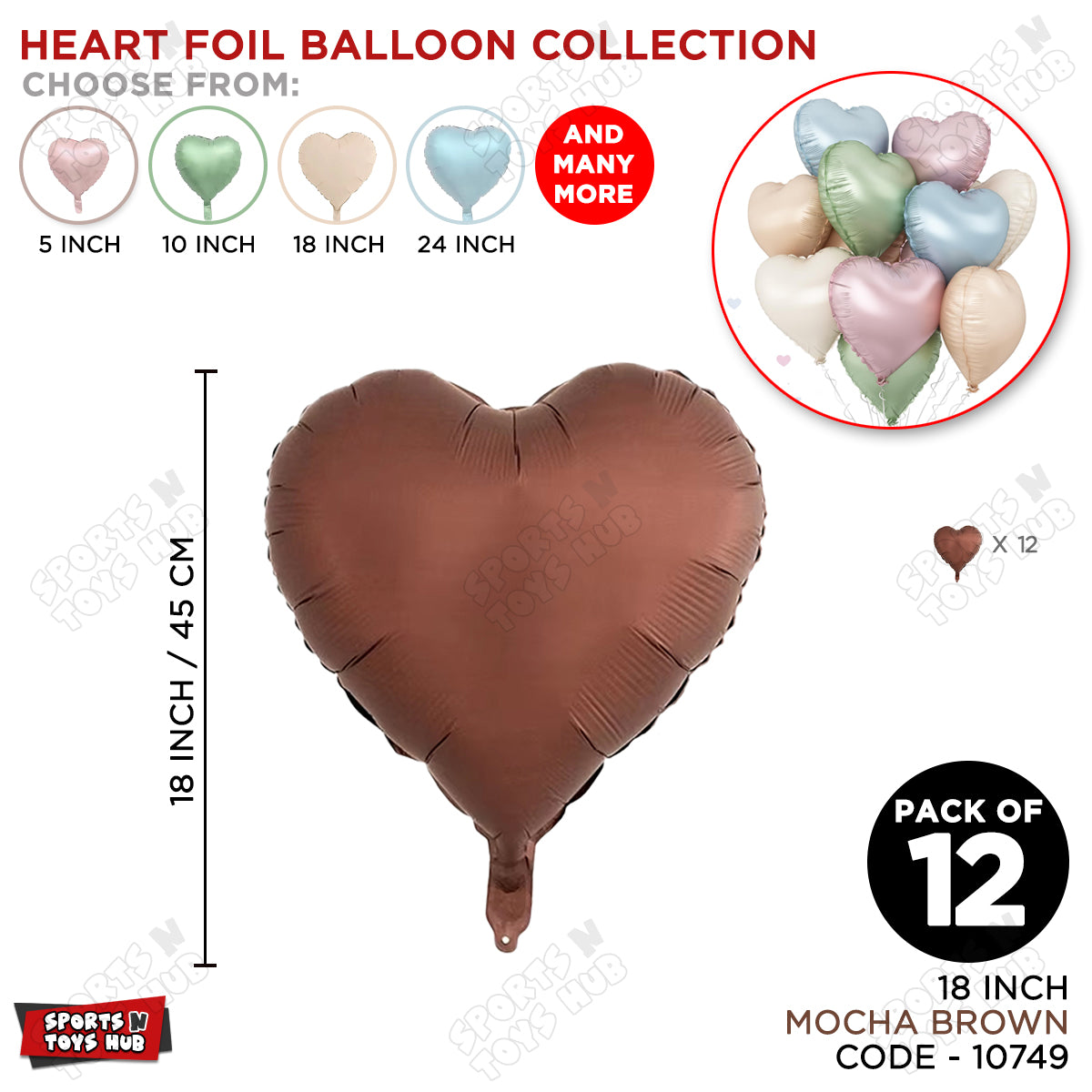18 Inch - Retro Mocha Brown Heart Foil Balloon