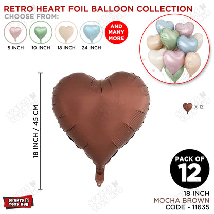 18 Inch - Retro Mocha Brown Heart Foil Balloon