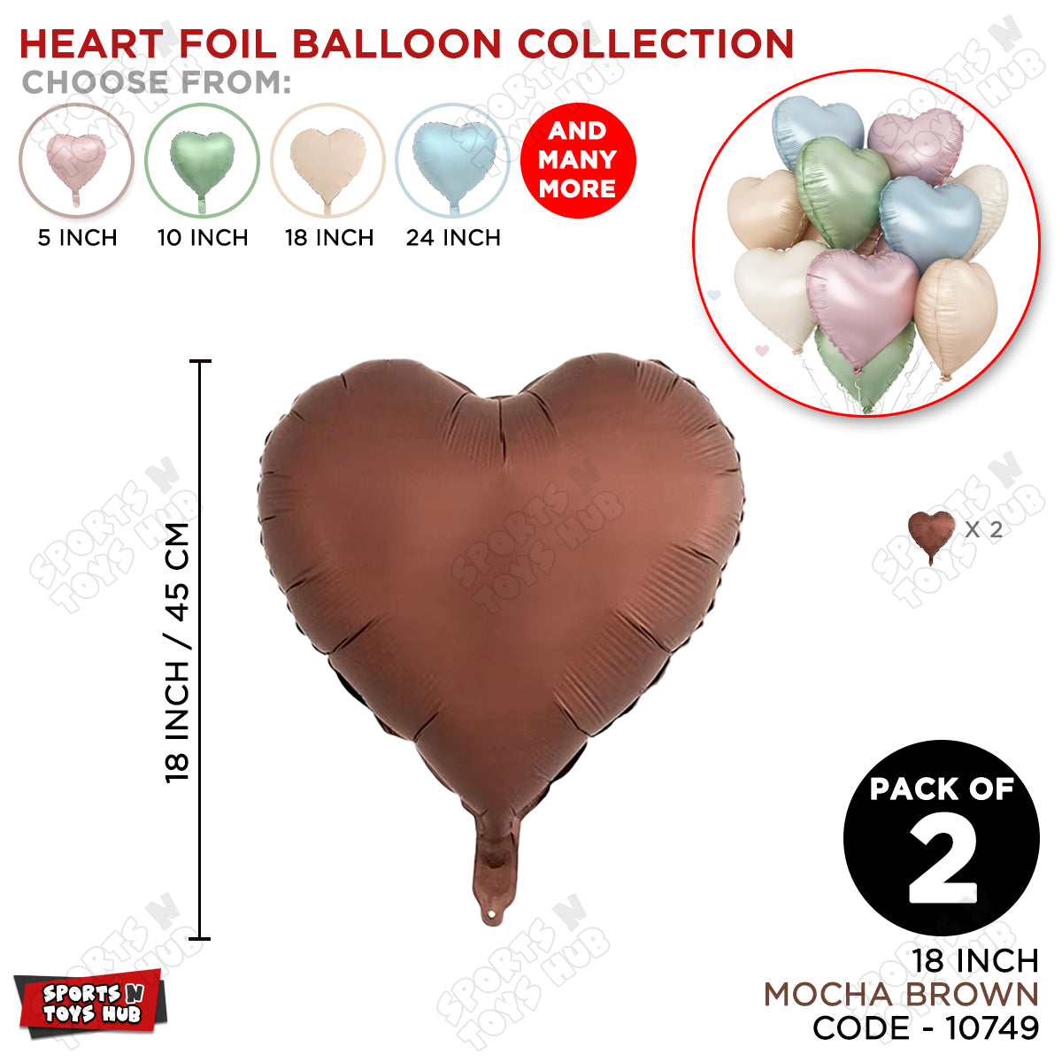 18 Inch - Retro Mocha Brown Heart Foil Balloon