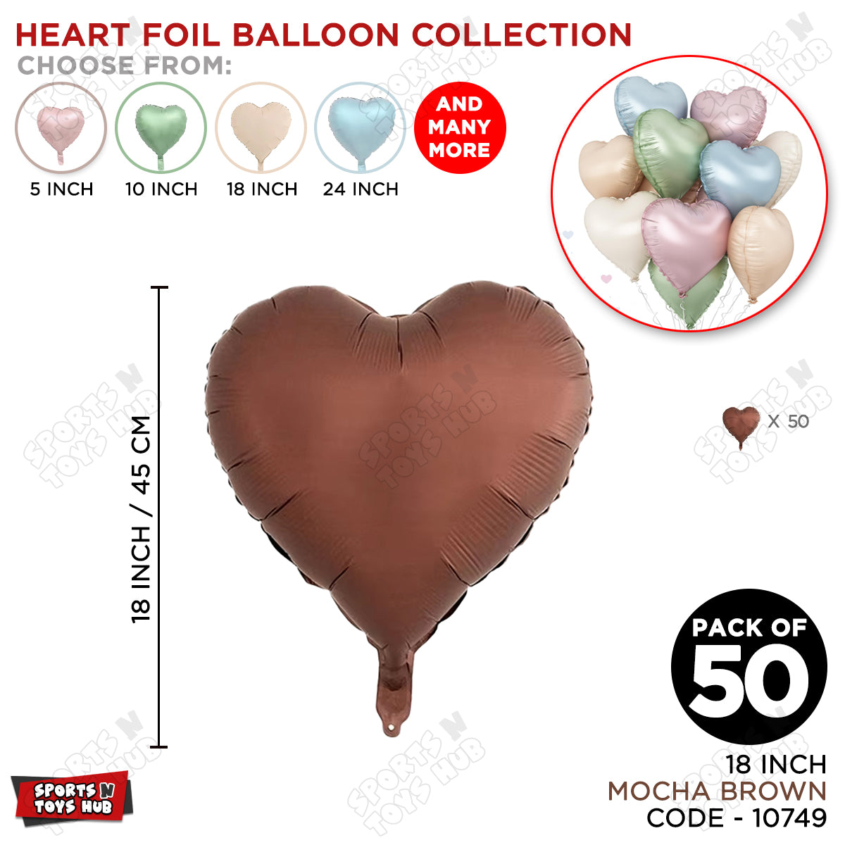 18 Inch - Retro Mocha Brown Heart Foil Balloon