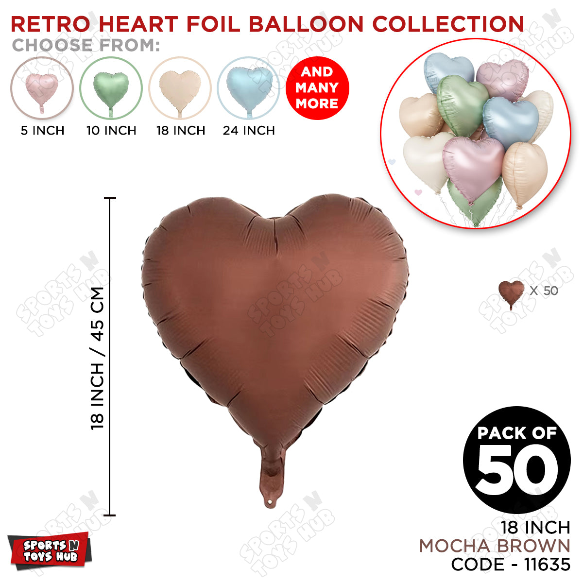 18 Inch - Retro Mocha Brown Heart Foil Balloon