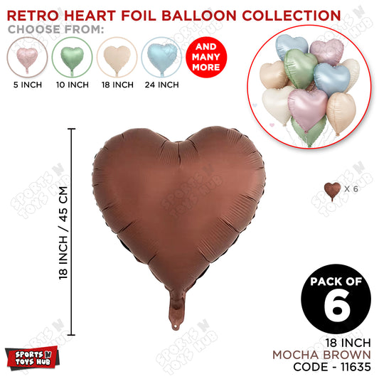 18 Inch - Retro Mocha Brown Heart Foil Balloon