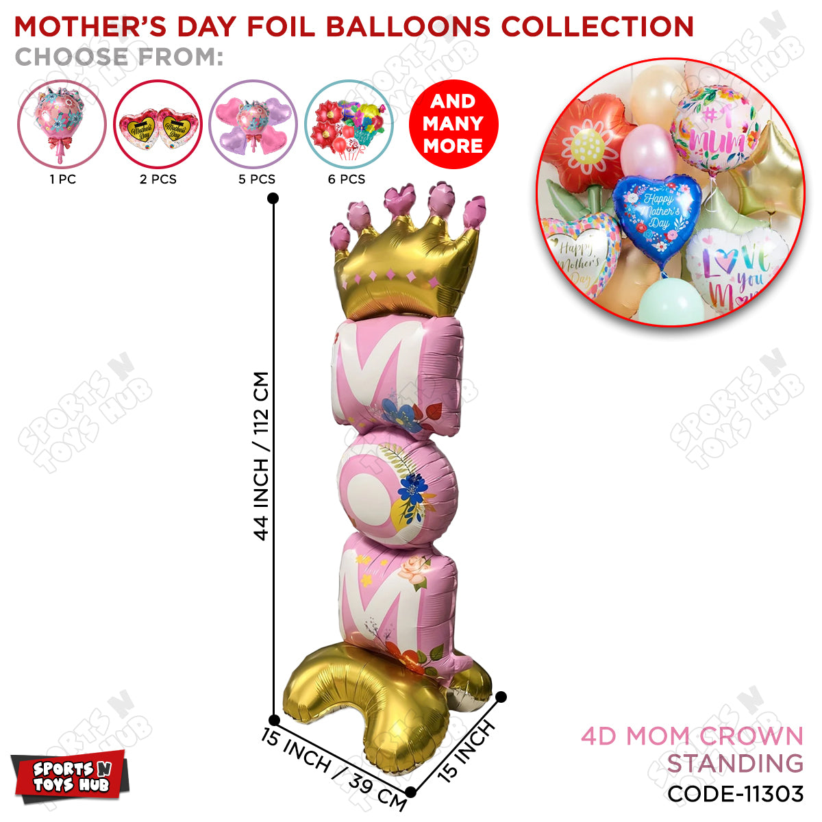 4D Mom With Crown Foil Balloon Stand - 112x39 CM