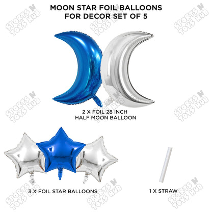 Moon Star Foil Balloon Set - Blue & Silver