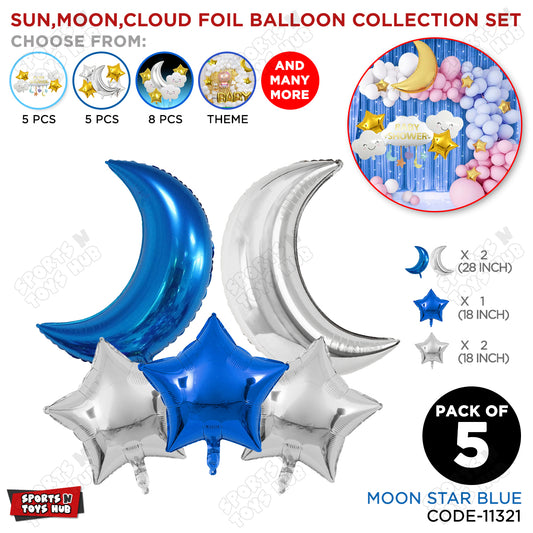 Moon Star Foil Balloon Set - Blue & Silver