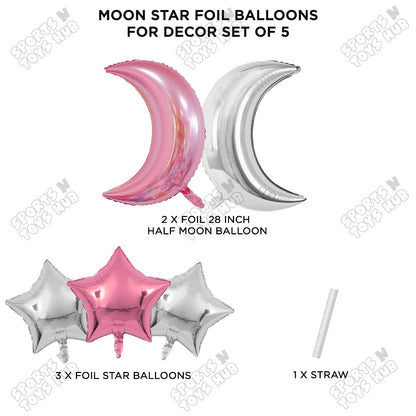 Moon Star Foil Balloon Set - Pink & Silver