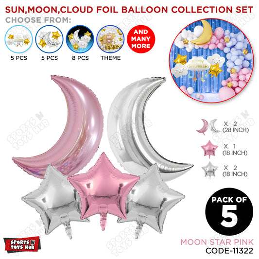 Moon Star Foil Balloon Set - Pink & Silver