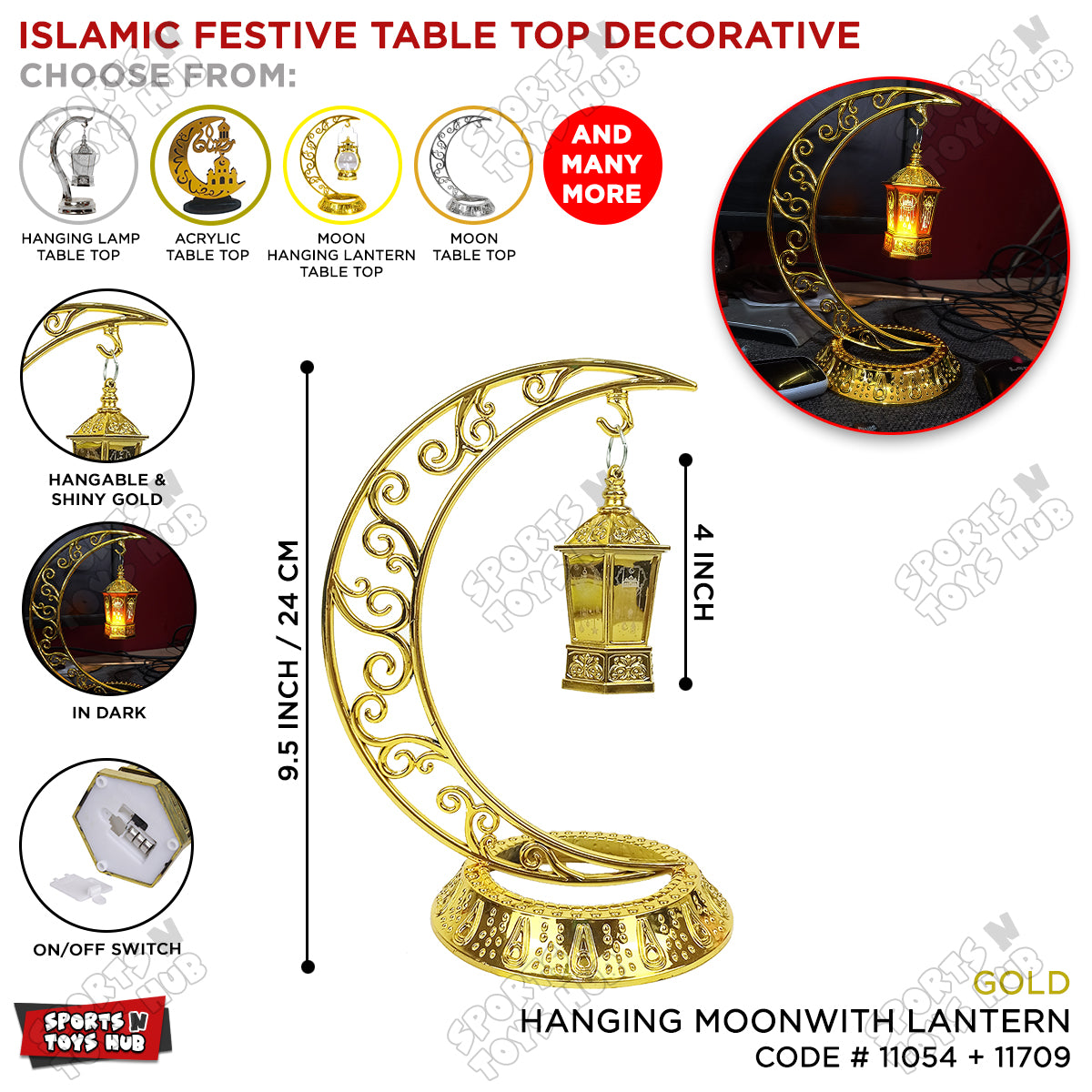 Crescent Moon Style Table Stand With Hanging Lantern