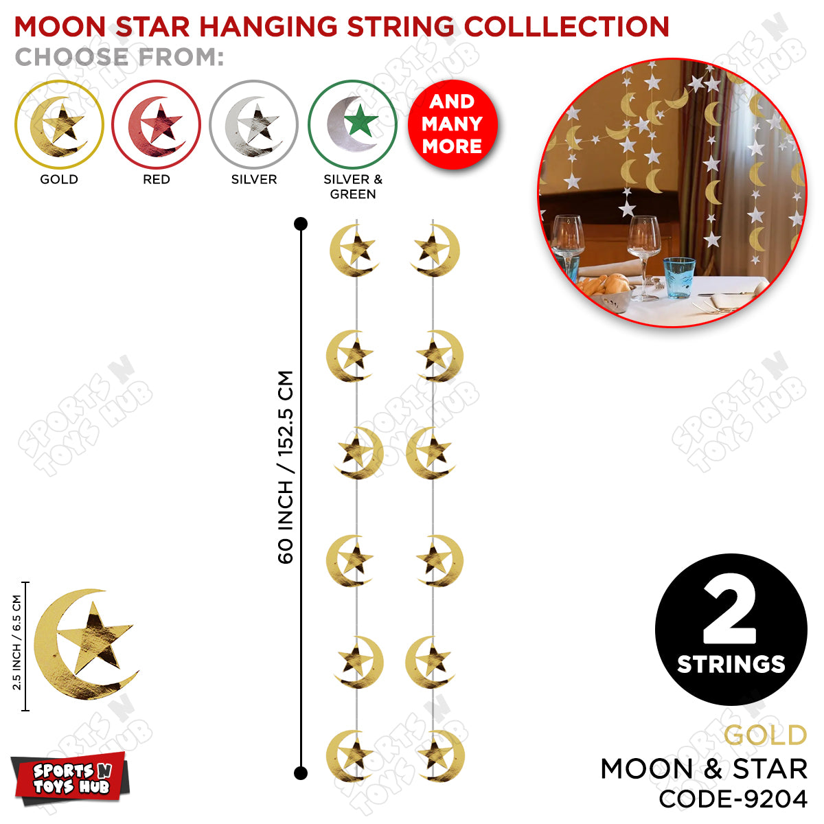 Moon & Star Shape Hanging Strings - Pack Of 2