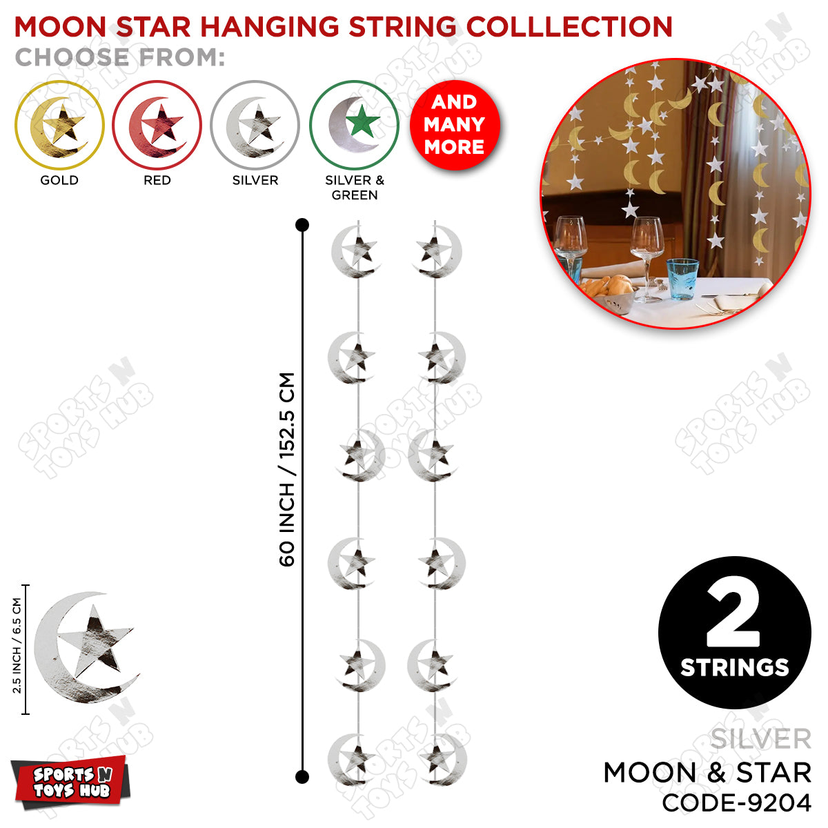 Moon & Star Shape Hanging Strings - Pack Of 2