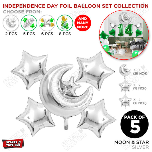 Independence Day Moon Star Foil Balloon Silver Color Set