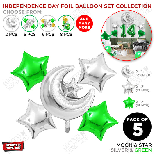 Independence Day Moon Star Foil Balloon Green & Silver Color Set