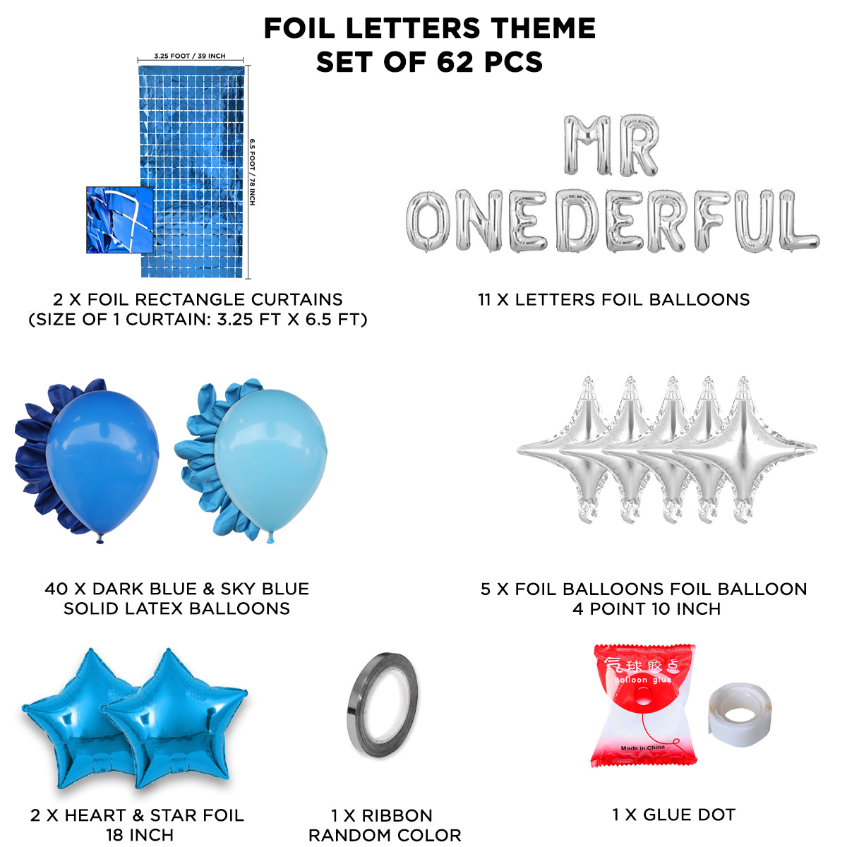 Mr & Miss One Derful Foil Letter Theme With Rectangle Curtain