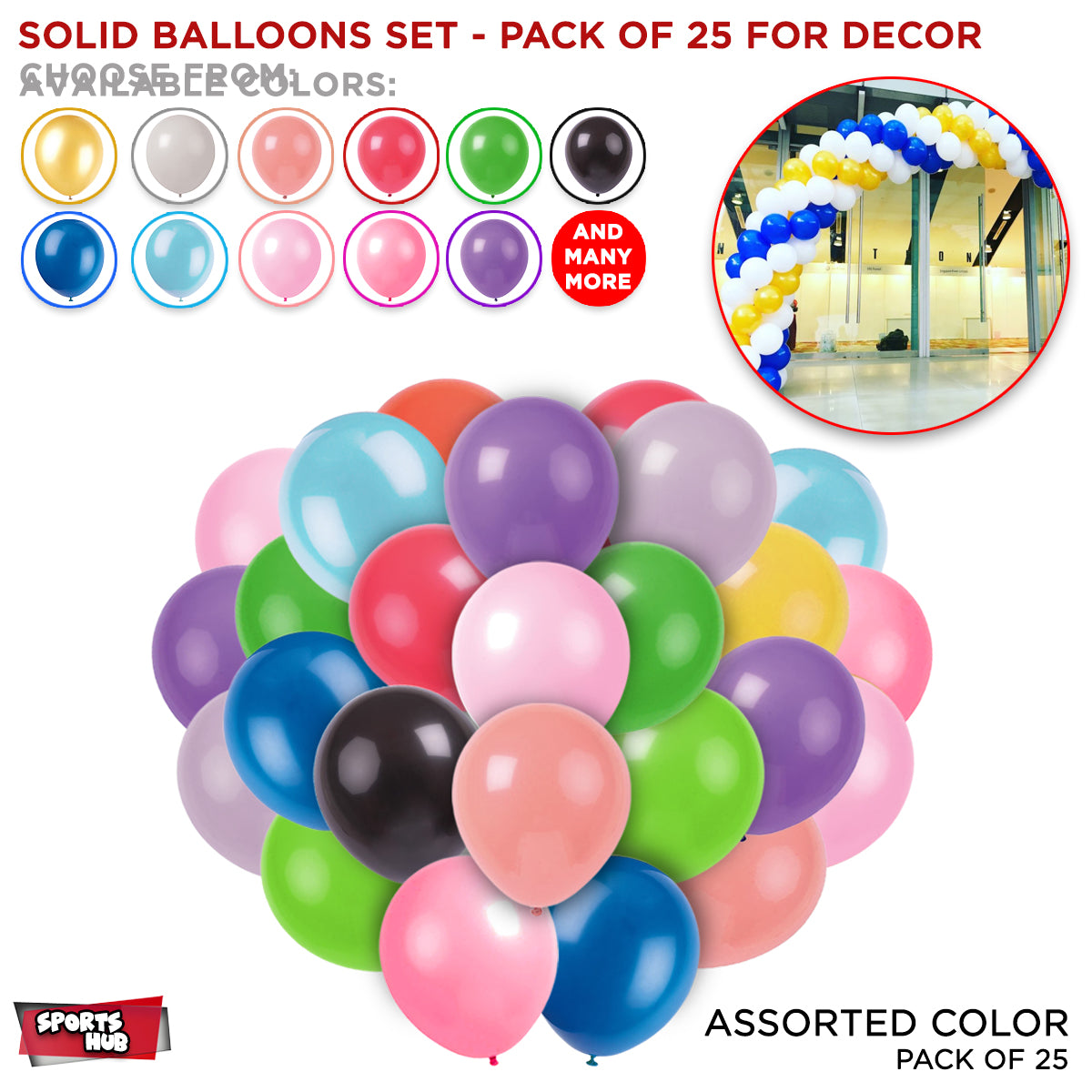 1.5 Gram Solid Latex 10 Inch Round Balloons - 25 Pcs