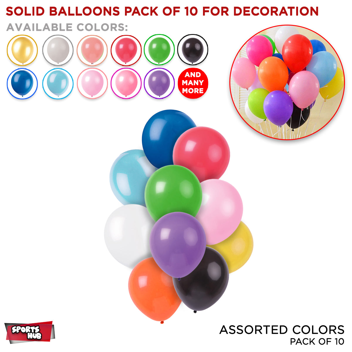 1.5 Gram Solid Latex 10 Inch Round Balloons - 10 Pcs